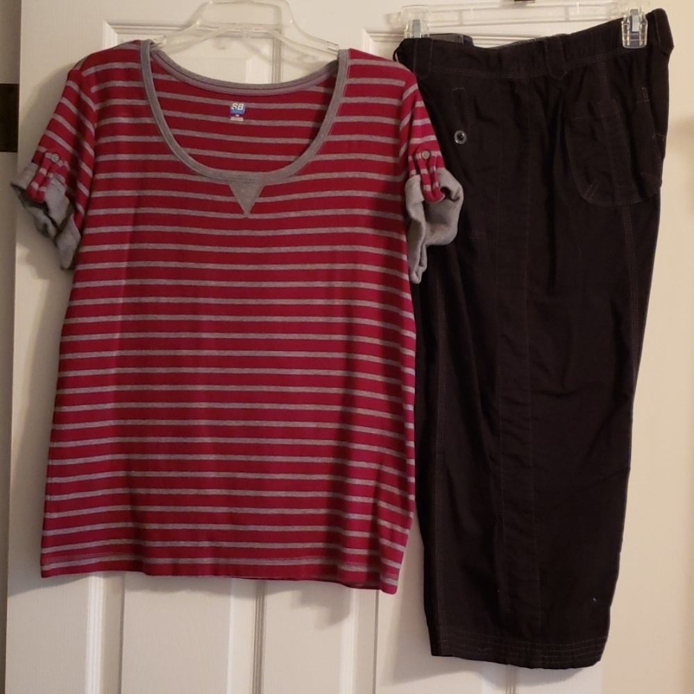 SB Active Wear Striped Shirt and Cargo Capri